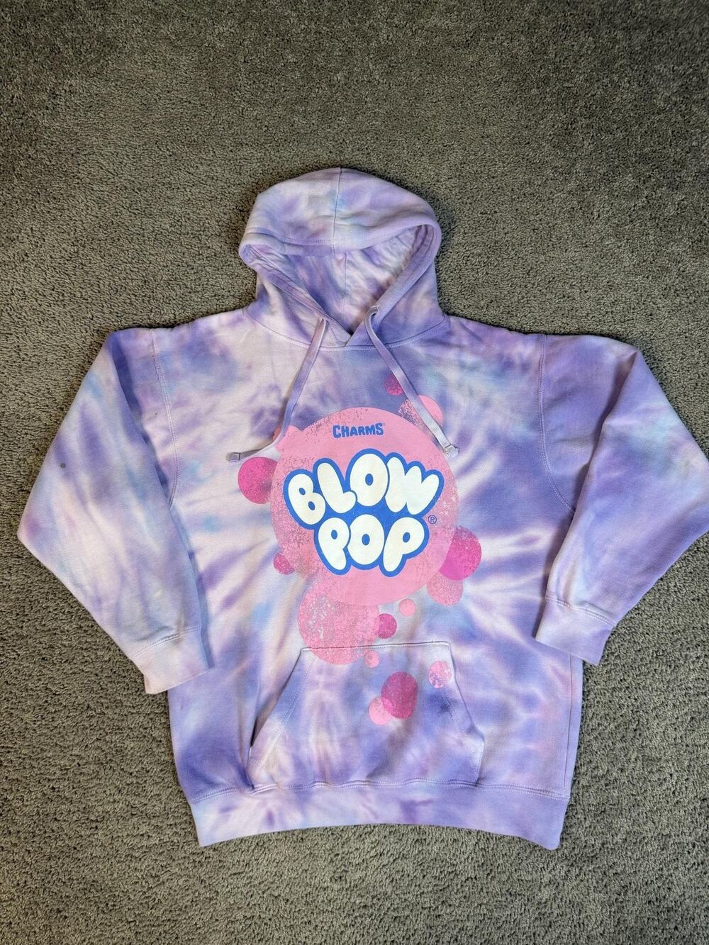 Blow Pop Hoodie Mens M Purple Pullover Hooded Pockets Tootsie Tie Dye
